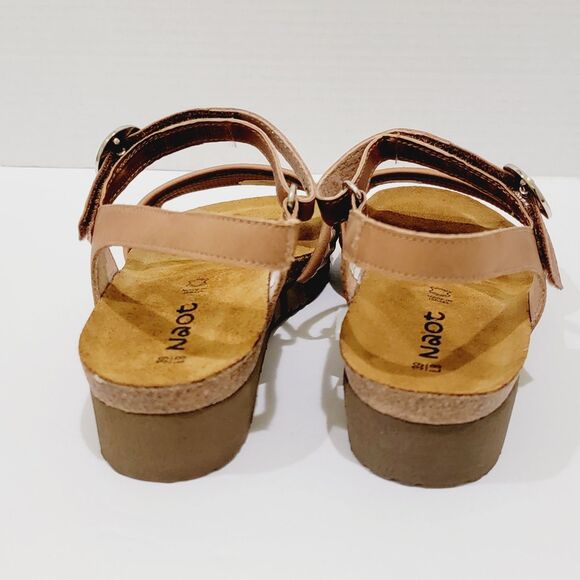 Naot Cecile Sandals Women's 39 Size 8 8.5 Latte Brown Leather Sand Raffia Wedges - Picture 7 of 12